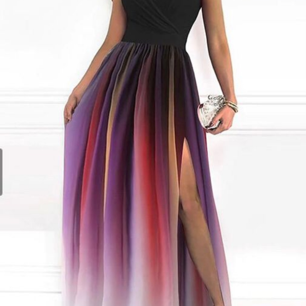 One shoulder Cut-Out Ombre Pleated Maxi Dress